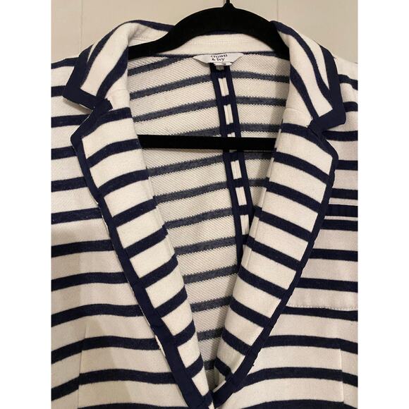 Crown & Ivy Navy White Breton Stripe Blazer Jacket Nautical Buttons Pockets (S) - Picture 3 of 11